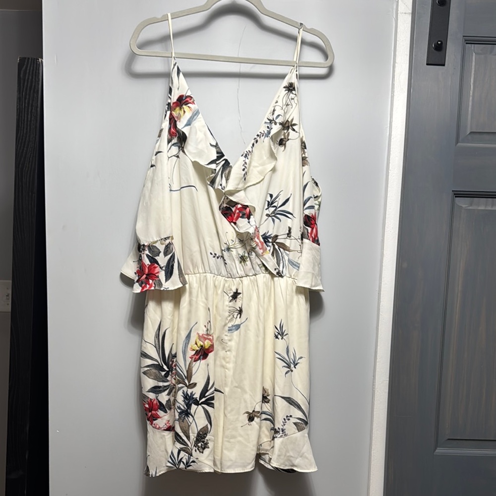 Fashion to Figure Cream and Red Mini Sundress with Flutter Sleeves